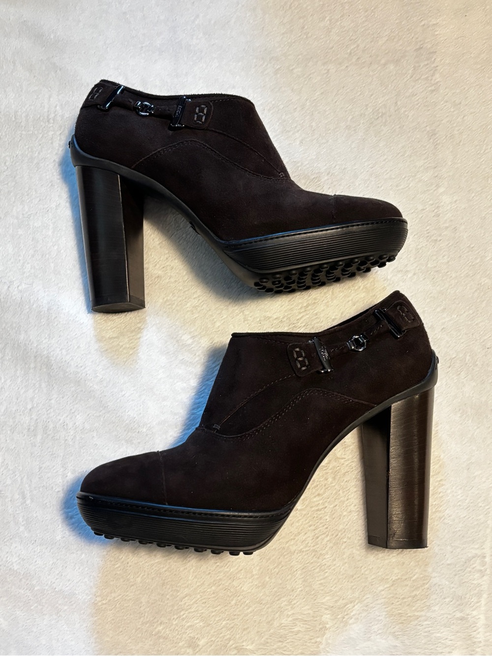 Tod's Chocolate Brown Suede High Heel Ankle Booties
